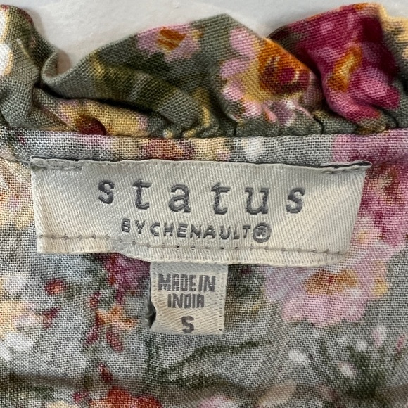 Status by Chenault tassel tie flutter short sleeve top shirt blouse. Olive Sz S - Picture 8 of 9